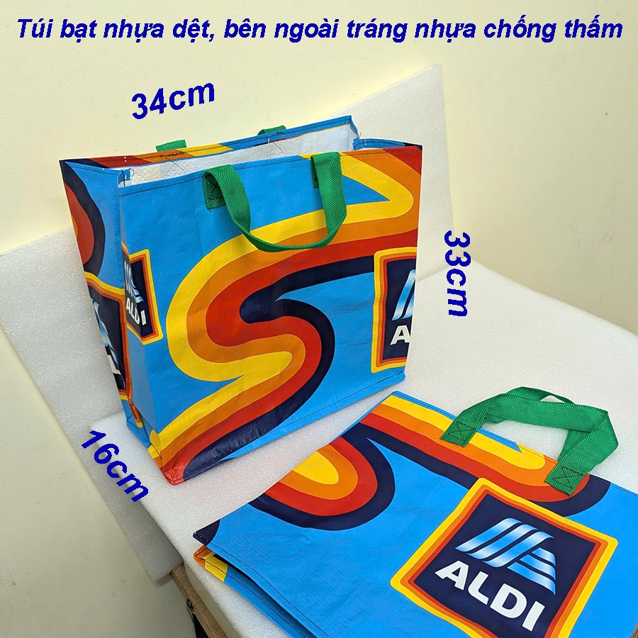 กระเป๋าช้อปปิ้งกันน้ําแบบพับได้ น้ําหนักเบา ผลิตจากผ้าใบกันน้ําพลาสติกทอหนาเคลือบ 35x14ซม. สูง 33ซม. ข้อความ134