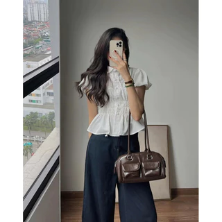 เสื้อปกบัวระบายเนื้อผ้าลินินนุ่มเย็นสบาย แบบยาวคลุมพุง โดย บูน222