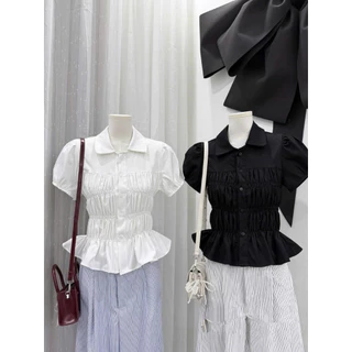 เสื้อปกบัวระบายเนื้อผ้าลินินนุ่มเย็นสบาย แบบยาวคลุมพุง โดย บูน222
