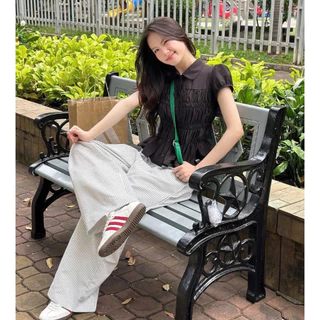 เสื้อปกบัวระบายเนื้อผ้าลินินนุ่มเย็นสบาย แบบยาวคลุมพุง โดย บูน222