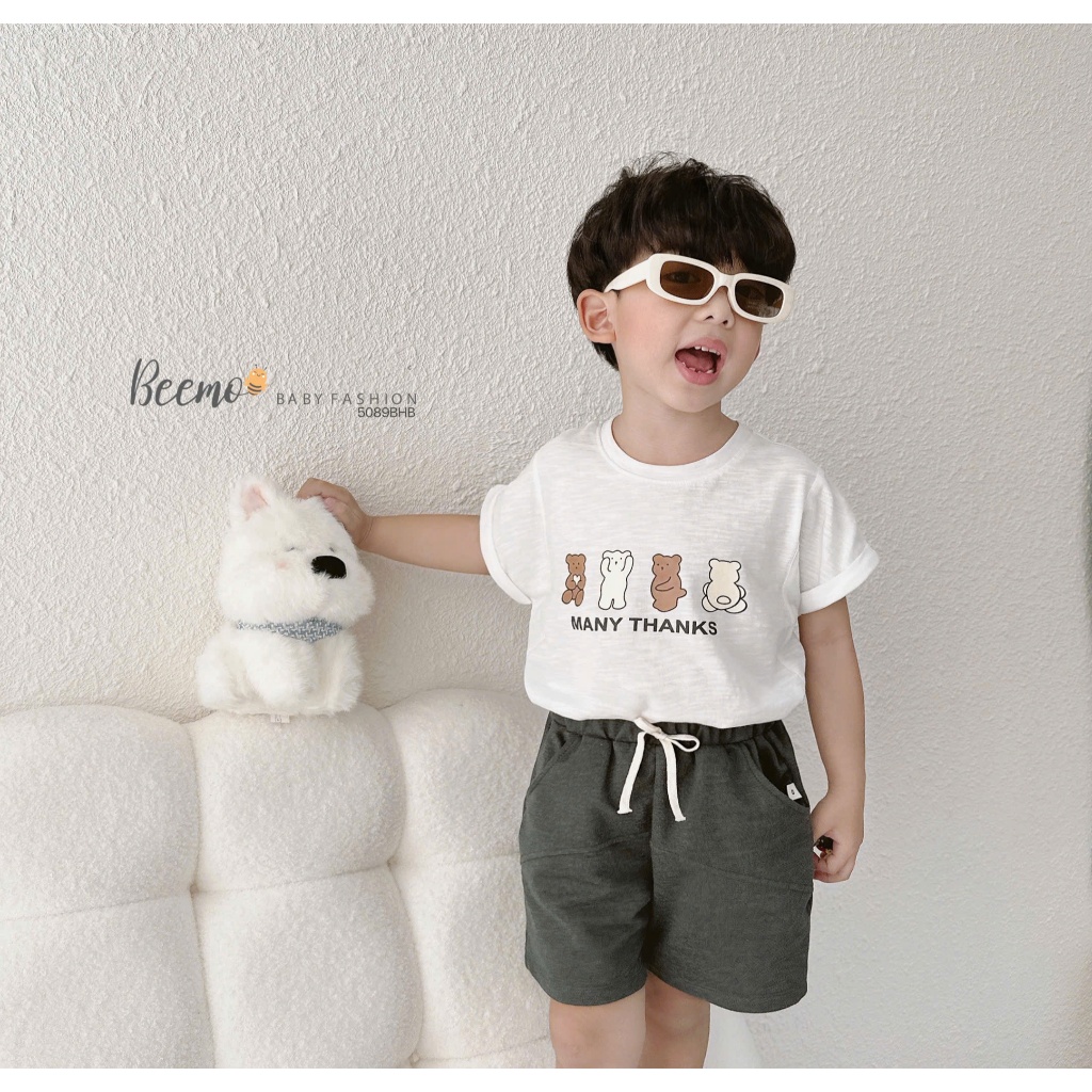 Beemo sleeveless Set พิมพ์ลายหมีวัยรุ่น ผ้าคอตตอนเท่ๆ สําหรับเด็กผู้ชาย ตั้งแต่ 9-24kg 5089BHB