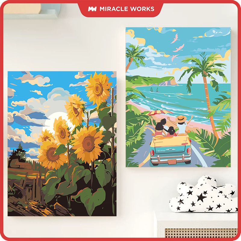 กล่องMiracle Works ภาพวาดสีน้ํามันดิจิตอล 30*40 ซม.พร้อมกรอบเครื่องมือคอมโบภาพวาดสีน้ํามันที่มีหลายร