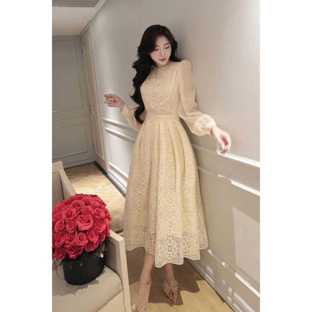 Lady party Dress ลูกไม้แขนยาว อ่อนเยาว์และสง่างาม Zenni Dress