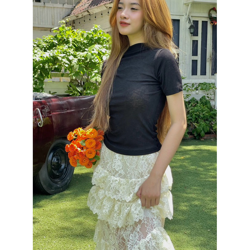 LEMONCHICVN- เสื้อยืดแขนสั้นคอปกสูง- ATN30