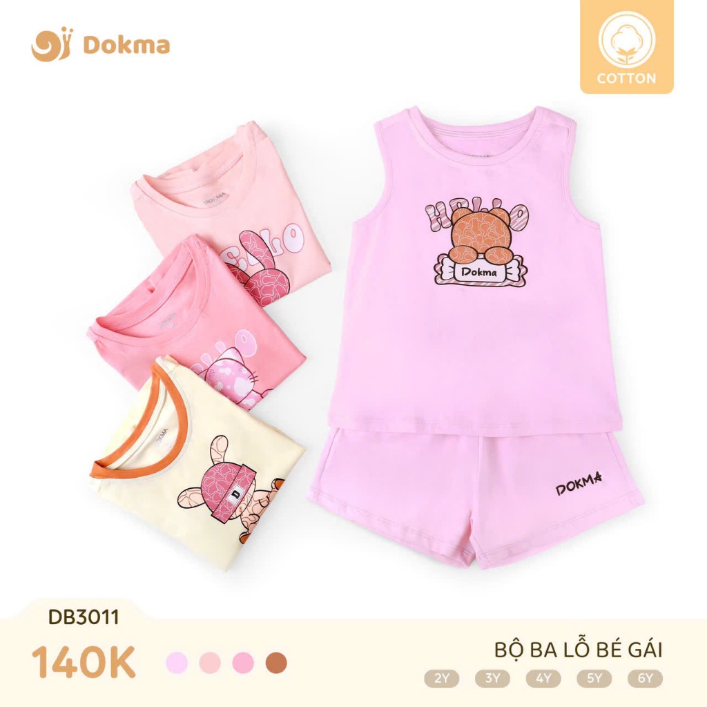 DOKMA DB3011 บอดี้สูทเด็กผู้หญิง (2-6Y) ผ้าคอตตอนสวย