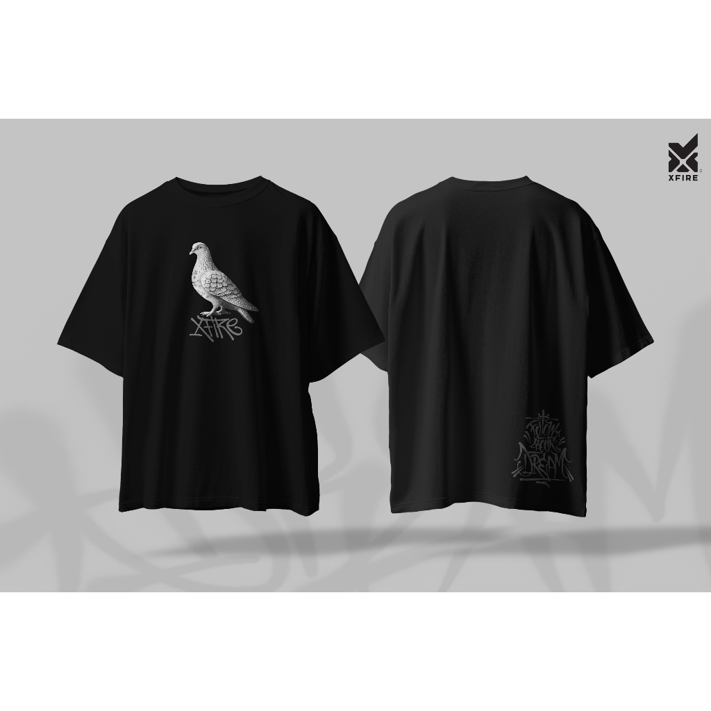 เสื้อยืด XFIRE OVERSIZED PIGEON TRANDITIONAL สีดําและสีขาว