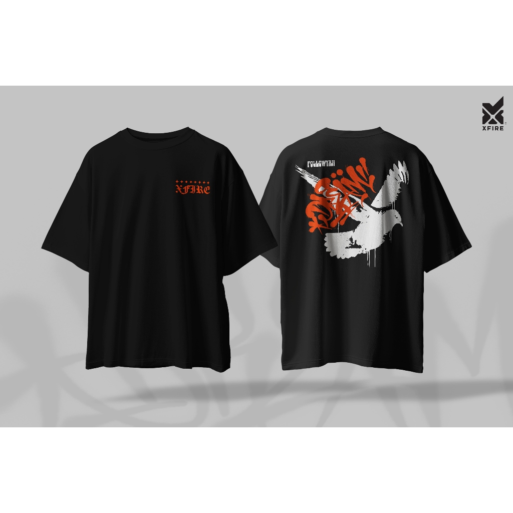 XFIRE OVERSIZED X PIGEON TSHIRT สีดําและสีขาว