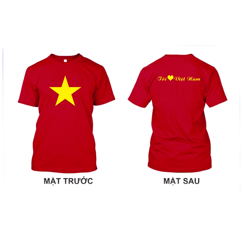 เสื้อยืด Red Flag Yellow Star พิมพ์ลายด้านหน้าและด้านหลัง I Love Vietnam WIT-FASHION คอกลมลงผ้าหนา