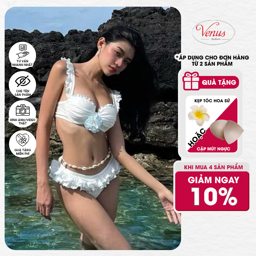 VENUS บิกินี่ 2 ชิ้นพร้อมเสื้อคัพ, Ruffles และ Ruffles พร้อม Underwire Lift-Up, แฟลตหน้าอก
