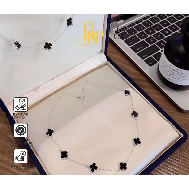 สร้อยคอสวยพร้อมใบเพ้นท์ดํา 4 ใบ BNP Silver