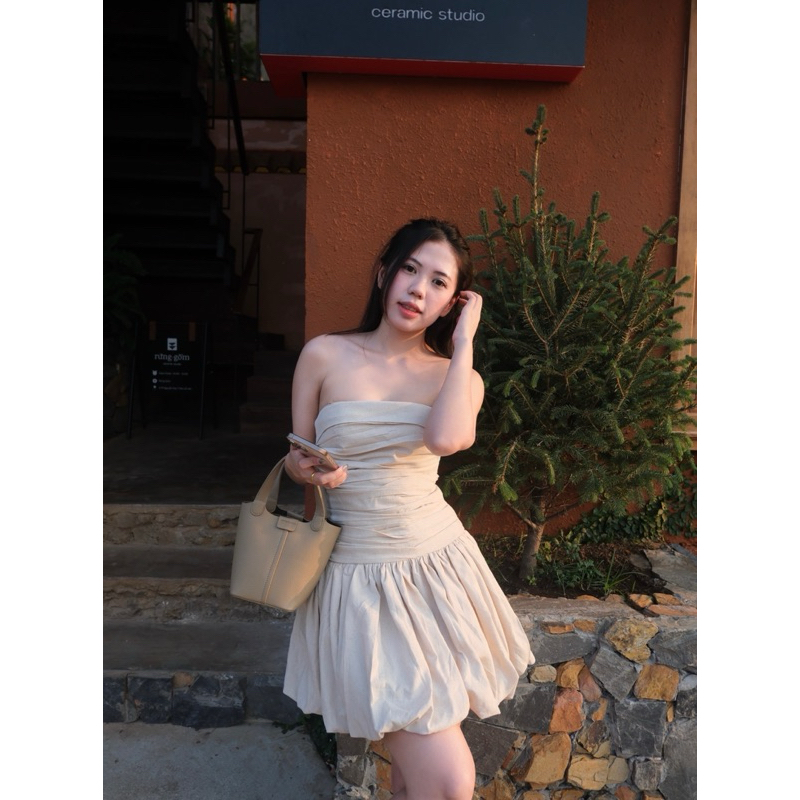 SUPER BEAUTIFUL SUMMER STYLE 2-LAYER PUMPKIN LINEN DRESS