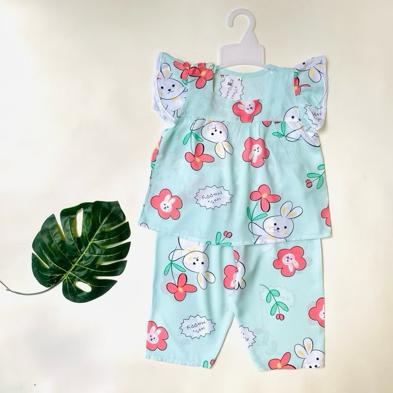 9-32kg GIRLS SHORT SLEEVES AND LONG PANTS ชุดผ้าลินิน/ห่วง