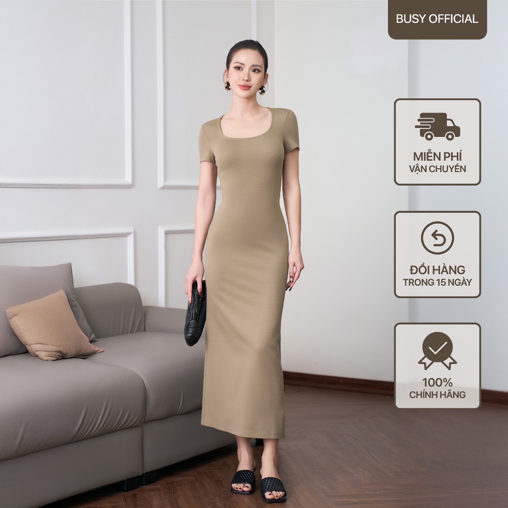 [BUSY] ผู้หญิงแขนสั้นแขนยาว U-คอ BSY Elastic Umi Two-Skin Dress VNT16