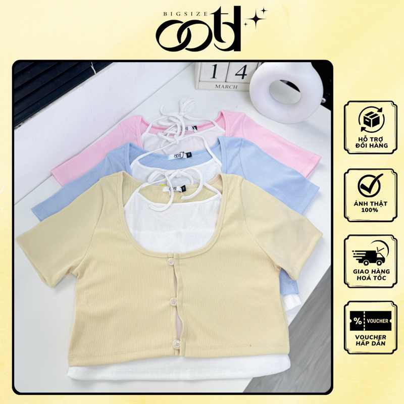 OOTD BIGSIZE - Summer shirt Set คล้องคอสีขาวและเสื้อ 3 ปุ่ม