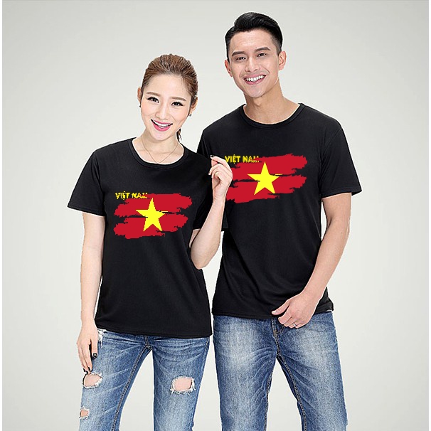 WIT-FASHION Vietnam Red Flag Yellow Star เสื้อยืดสีดําแขนสั้นคอกลม Hot treand