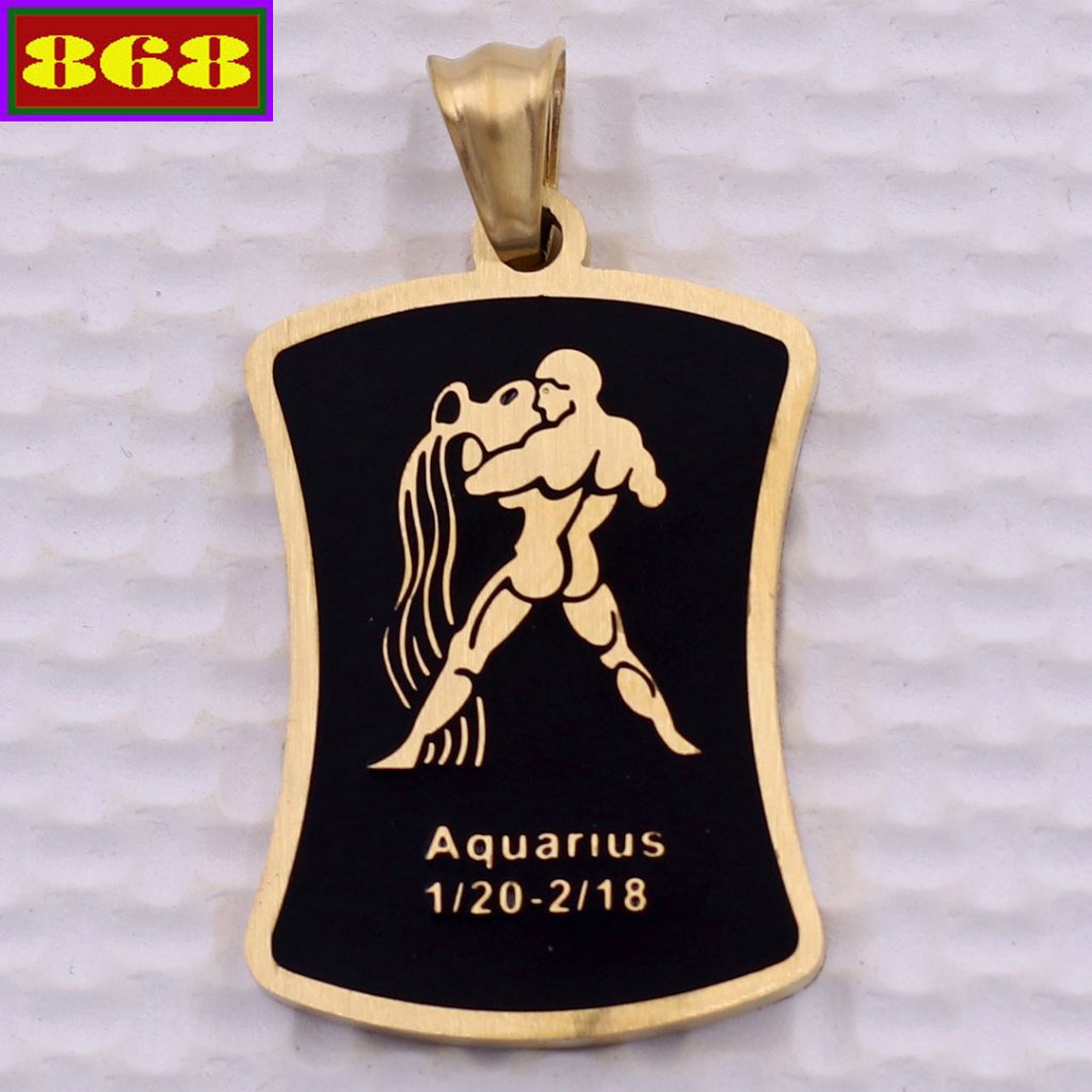 จี้ Aquarius - สแตนเลสทอง Aquarius พร้อมตะขอสแตนเลส - ป้ายราศี