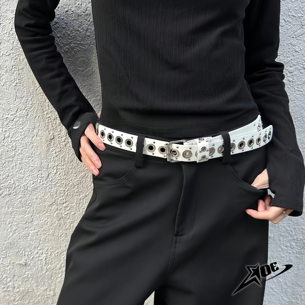 AOE STUDIO - Y2K เข็มขัดผู้ชายและผู้หญิงทําจากหนัง PU คุณภาพสูงพร้อมตาไก่สไตล์โกธิคขนาดเล็ก