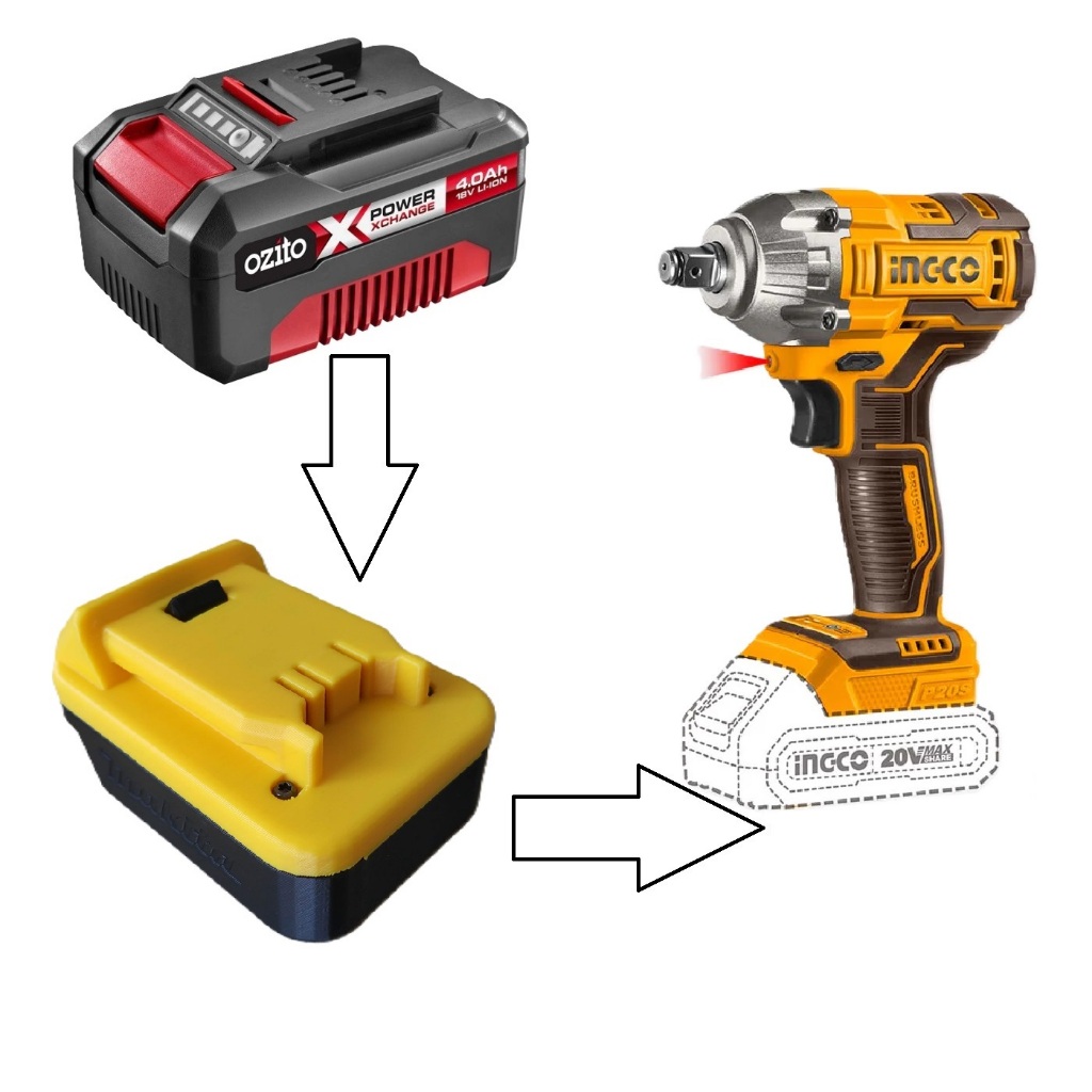 อแดปเตอร์แบตเตอรี่ OZITO X สําหรับ INGCO TOTAL 20v (ไม่รวมเครื่องและแบตเตอรี่)