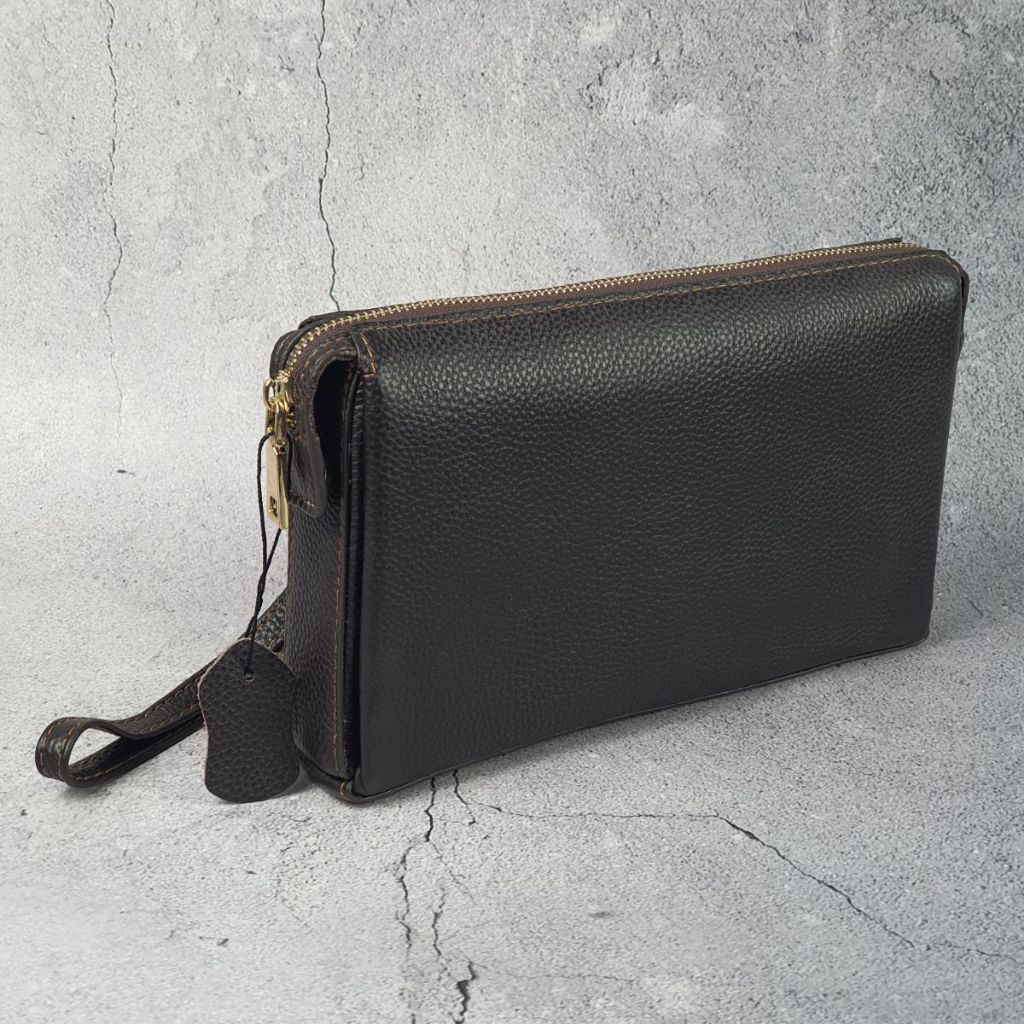 กล่องผู้ชายหนังวัวแท้ Clutch CL130VB (Black/Dark brown) - หนังวัวแท้ 100%,