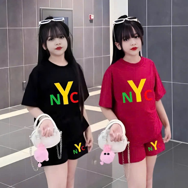 14-42kg.ชุดเสื้อผ้าเด็กผู้หญิงพิมพ์ลาย NYC อายุ 4-15 ปี ผ้าคอตตอน.M28