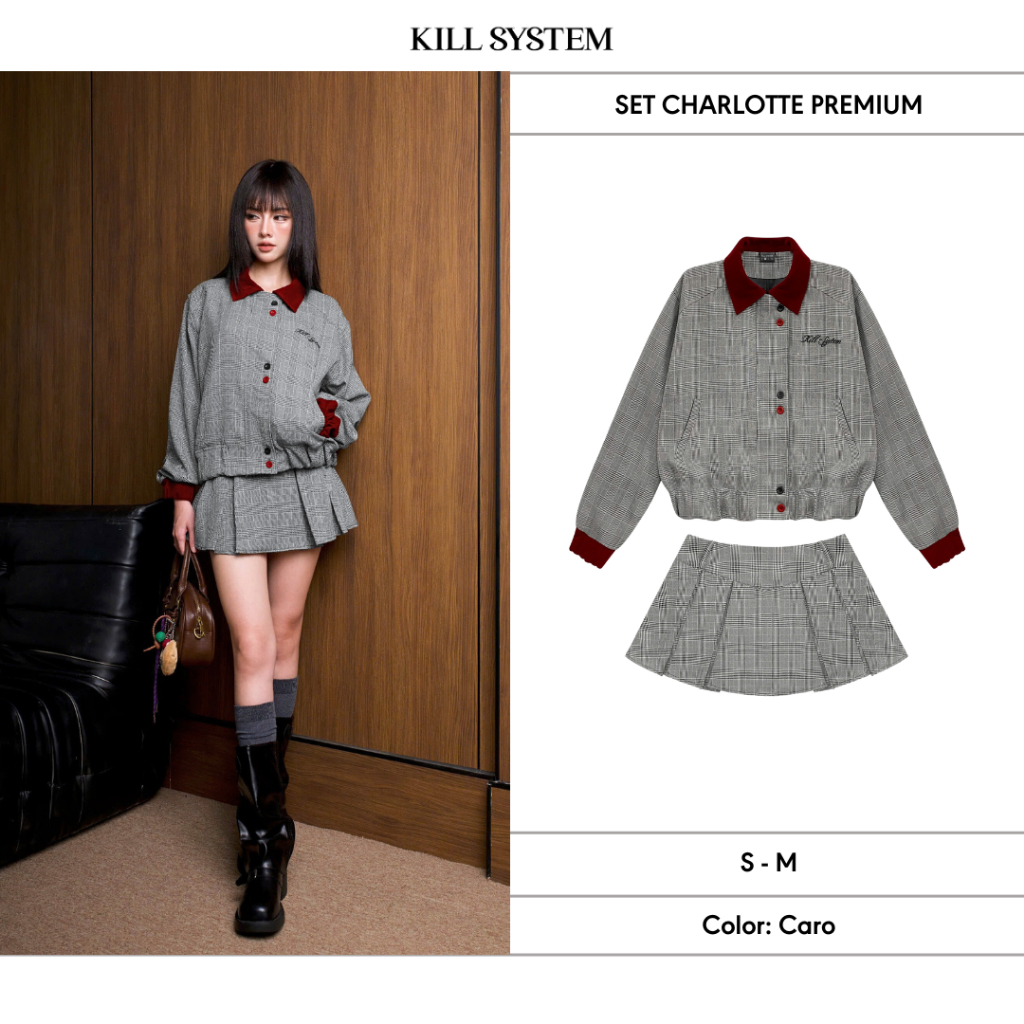 [PREMIUM] เสื้อแจ็คเก็ตบอมเบอร์ เซ็ตกระโปรงจีบ CHARLOTTE - KILL SYSTEM