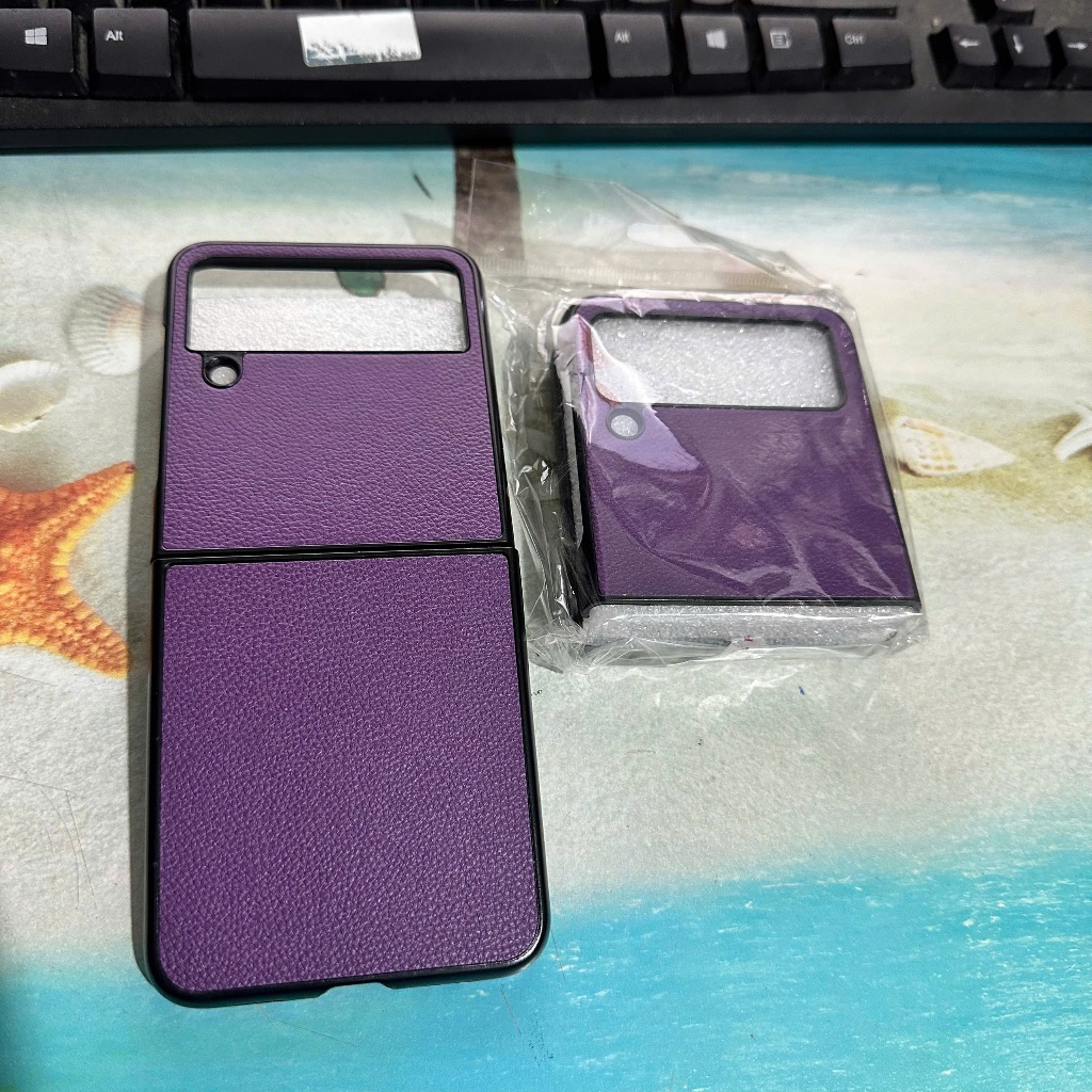 Discharge - เคสหนัง Samsung Z Flip 4 5G / Z Flip 3 5G (สีม่วง) มีซับในสักหลาดด้านใน (999)