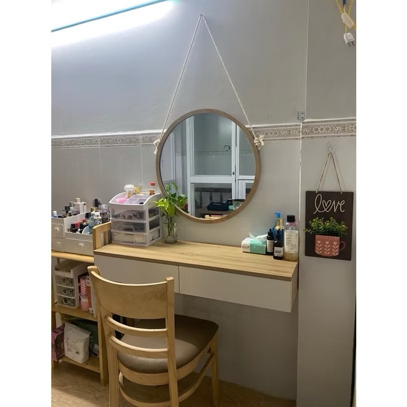 กระจกติดผนังห้องน้ํา กระจกแต่งห้อง พร้อมขอบไม้ แถมฟรี อุปกรณ์ตกแต่งฟuff DQ HOME STORE