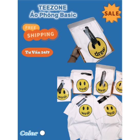TEEZONE-เสื้อยืดพื้นฐาน/ เสื้อยืดผู้ชายและผู้หญิง/เสื้อยืด QC LV