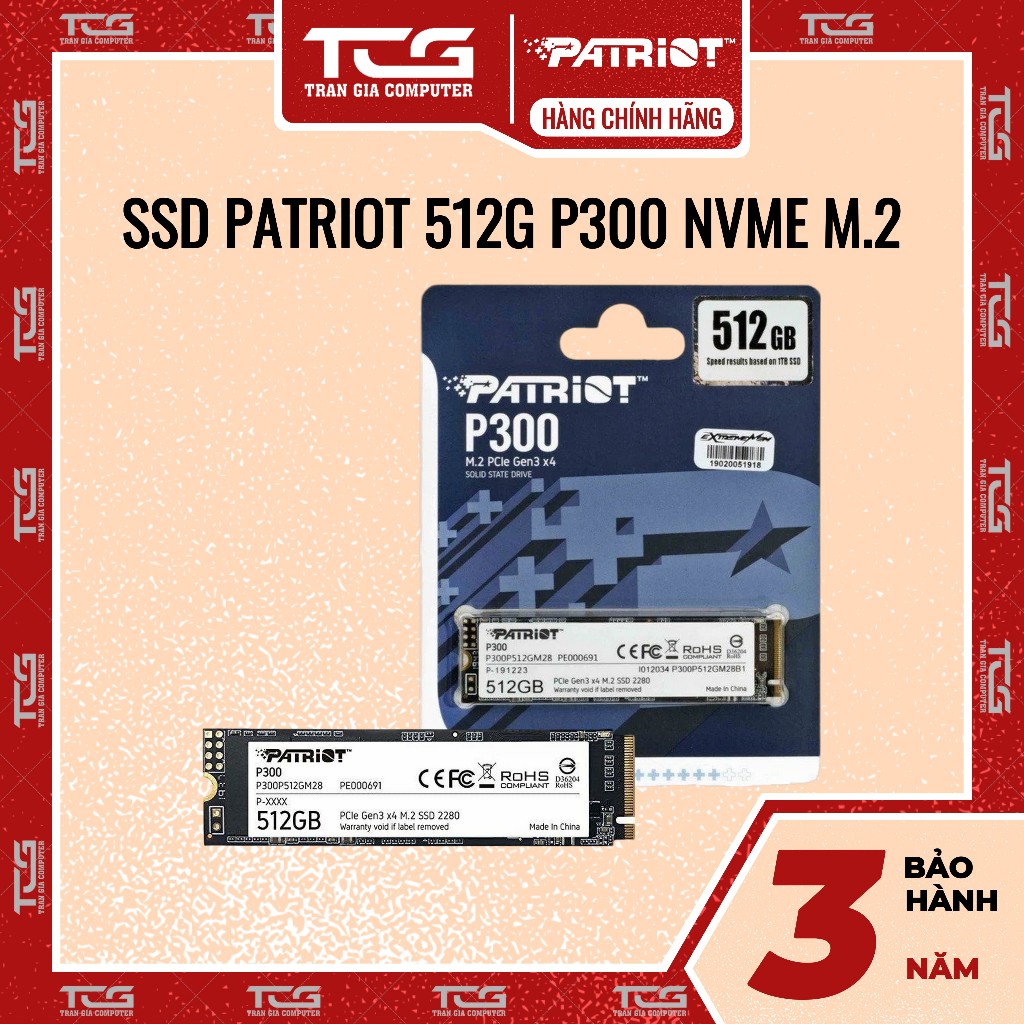 PATRIOT P300 512GB M.2 NVMe Gen 3 SSD ฮาร์ดไดรฟ์ - 36 เดือน