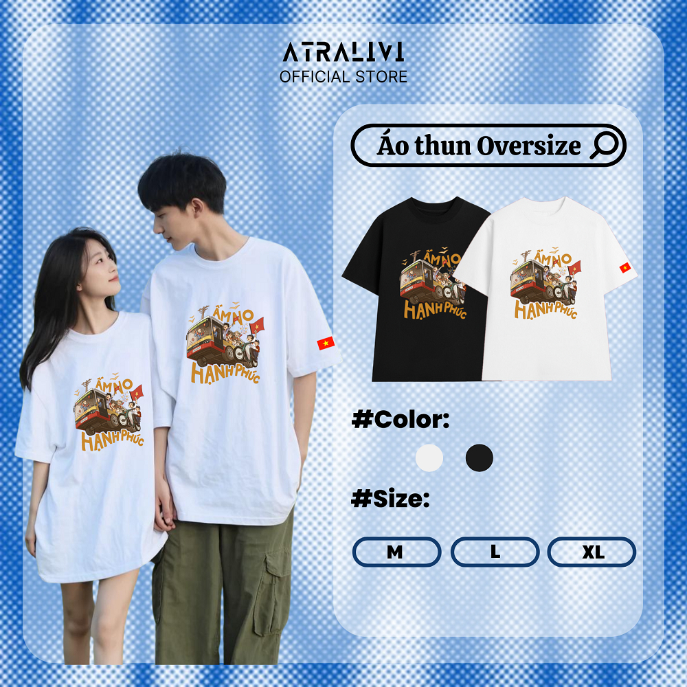 เสื้อยืดสําหรับผู้ชายและผู้หญิงพิมพ์ลายคํา Warm No, Happiness ATRALIVI OVS-26 ผ้าคอตตอนยืดหนา 2 ทาง