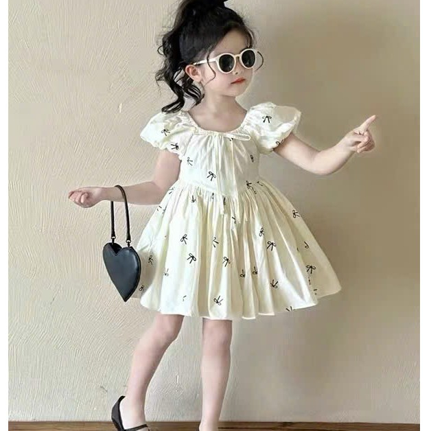 ชุดเดรสเด็กผู้หญิงปีกนางฟ้าแขนพองมีซิปหลังบานสําหรับเด็กตั้งแต่ 1 ขวบถึง 5 ขวบ