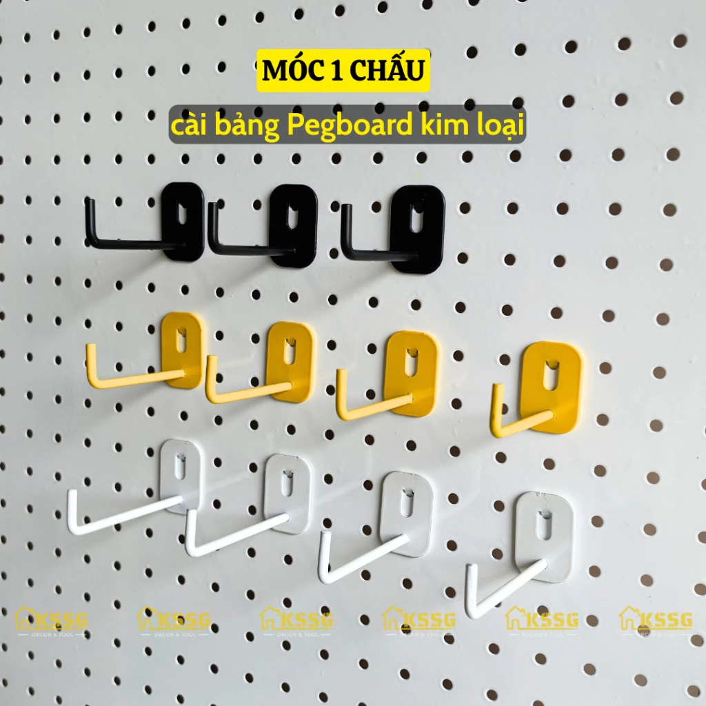 ตะขอ Pegboard พร้อมรูกลมสําหรับแขวนอุปกรณ์เสริม ตะขอ 1 ตา ทรงสี่เหลี่ยมพร้อมแผ่นเหล็กลูกฟูกเจาะรู ไม้แขวนเสื้อ