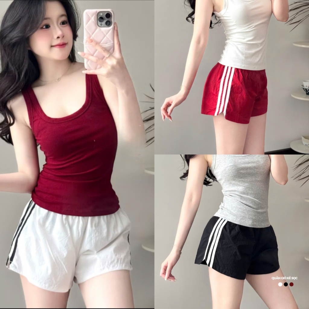 กางเกงขาสั้นลมลายทางพื้นฐานเอวยางยืดง่ายต่อการพิกัด TAM Q04