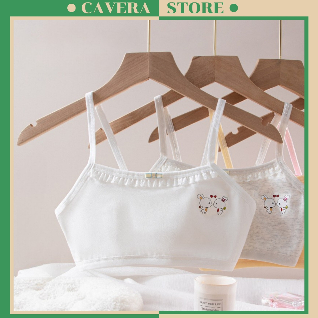 Combo 3 Cotton 2-Strap Tops for Girls, Soft Breathable Bras with Pretty Mesh CAVERA B.538