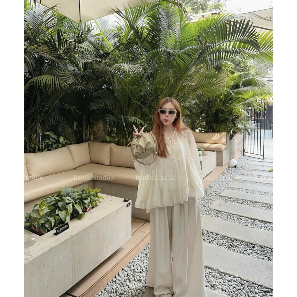 3-PIECE PIECE DRESS SET วัสดุ: เสื้อชีฟอง + เสื้อเชิ้ต 2d คอตตอน 4c + กางเกง Kate 2Size: SM