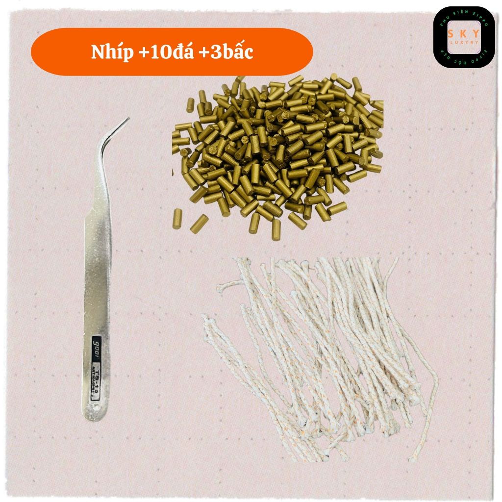 แหนบ + หิน zippo 10 ชิ้น + ไส้ zippo 3 ไส้ อุปกรณ์เสริม zippo แท้