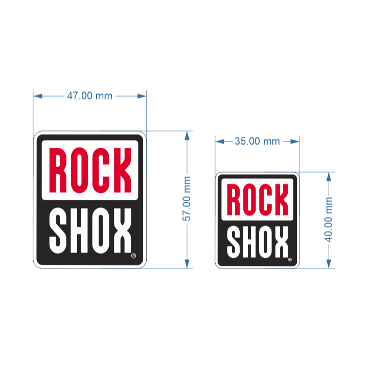 Rockshox โลโก้สติ๊กเกอร์จักรยาน 2 ชิ้น ขนาด 35 มม. x 40 มม. และ 47 มม. x 57 มม. |