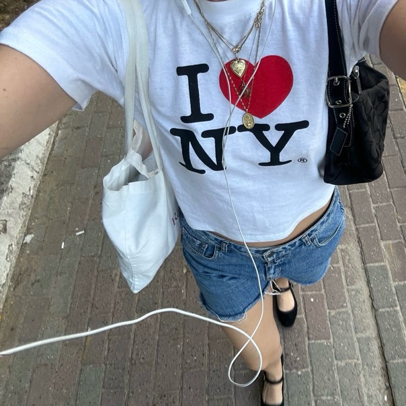 เสื้อยืด Babytee I LOVE พิมพ์ลายวินเทจ American Teen Style - PRETTYBOY