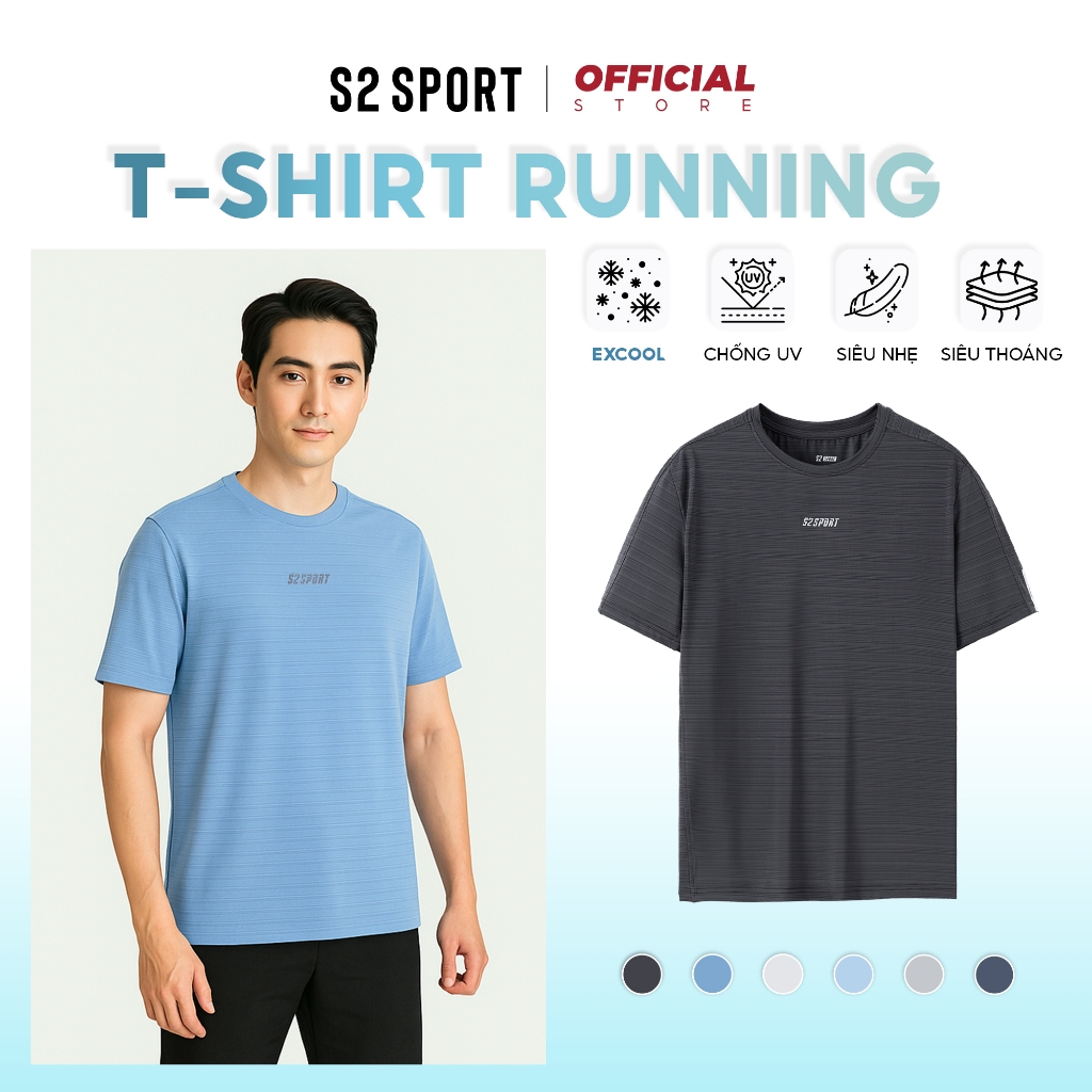 S2 SPORT เสื้อยืดกีฬาผู้ชายคอกลม ผ้า AirDry ยืดและสบายสําหรับการเคลื่อนไหว - STS08
