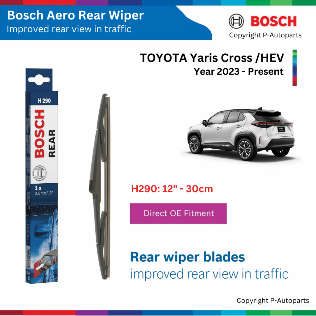 BOSCH Aero Rear H290 12 ที่ปัดน้ําฝนหลัง" สําหรับ TOYOTA Yaris Cross ตั้งแต่ปี 2023 นําเสนอ
