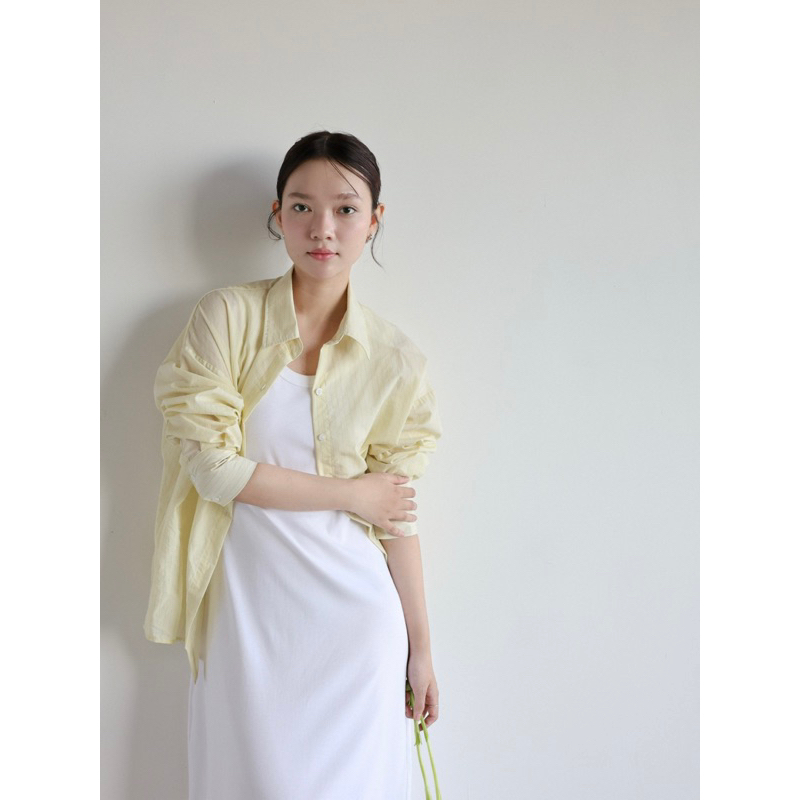 เสื้อเชิ้ตลายทางทรงหลวมผ้าฝ้ายเชื่อม | เช่น | เสื้อบาน