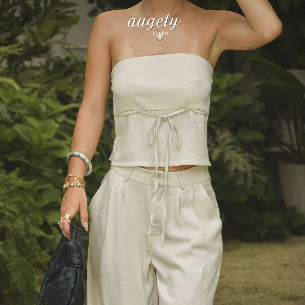 Augety Studio ELLIE TUBE TOP Slit โครเชต์หลอดผ้าไหม TOP