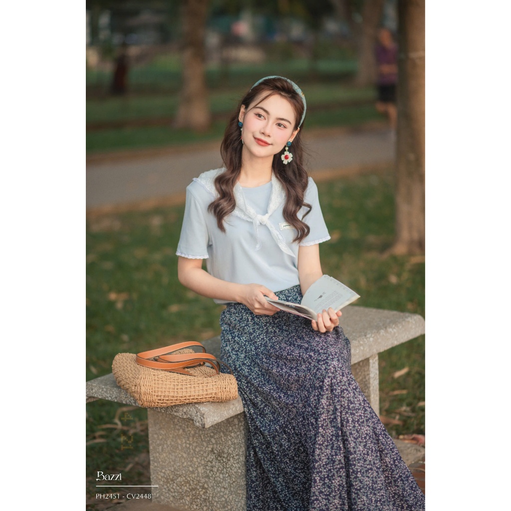 Bazzi design เสื้อยืดลูกไม้คอกลม - ภาพถ่ายจริงถ่ายเอง