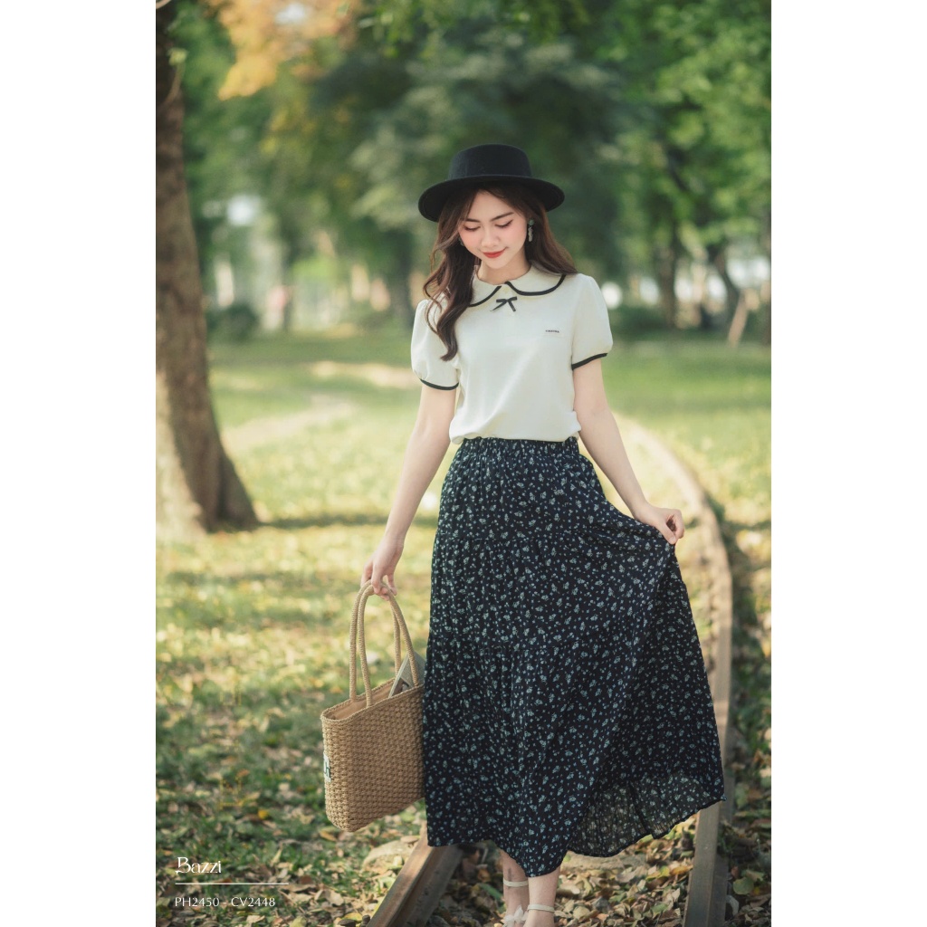 Bazzi design กระโปรงยาวลายดอกไม้/CR - ภาพถ่ายจริงถ่ายเอง