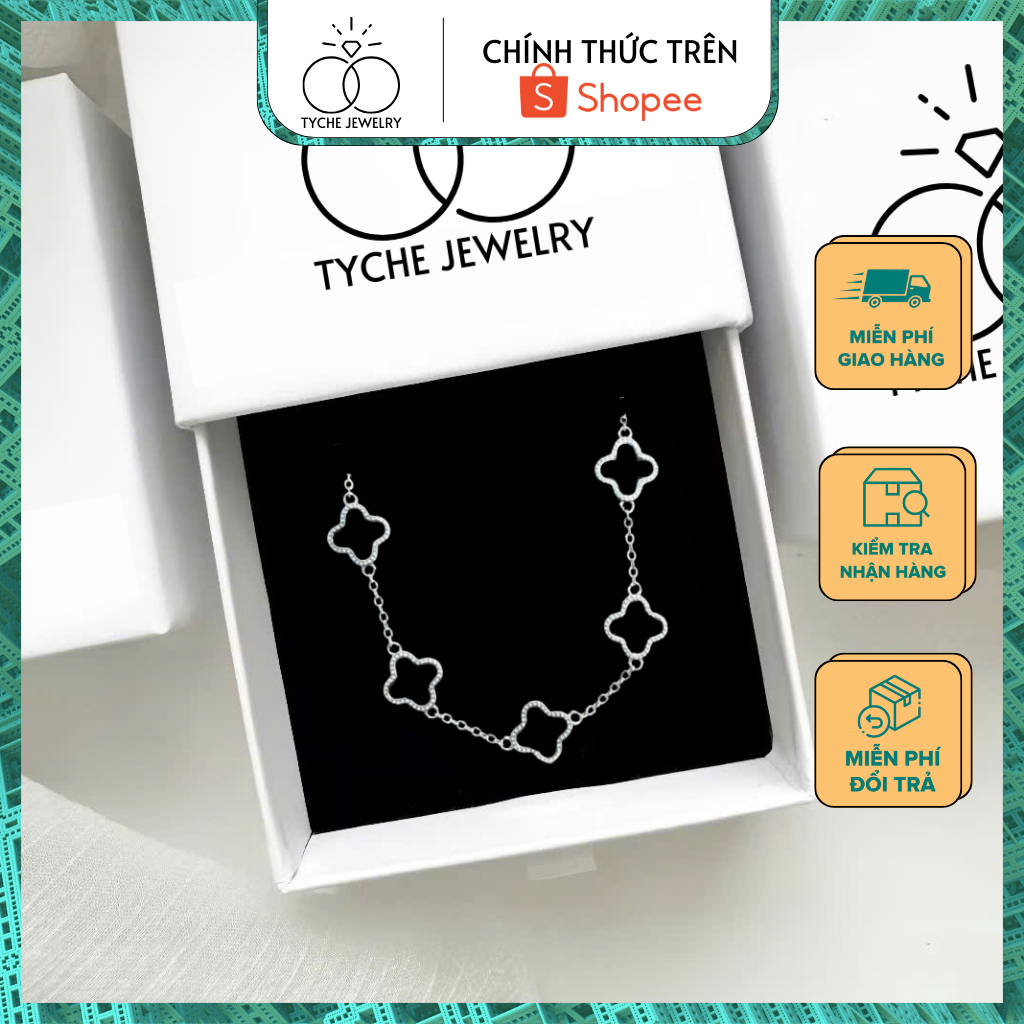สร้อยข้อมือเงินผู้หญิง Tyche Black Leaf สร้อยข้อมือโคลเวอร์สี่แฉกประกาย สร้อยข้อมือหรูหราและหรูหรา T