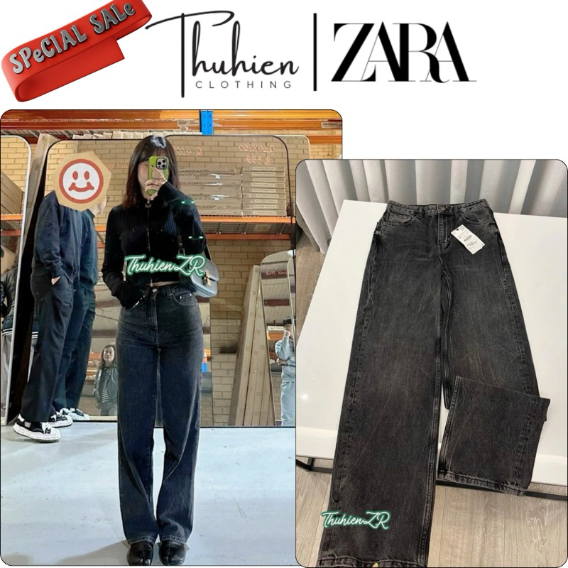 ZARA (ของแท้ 32 34) ซาร่า 6840/052/800 ZW ของสะสม กางเกงยีนส์ขากว้างเอวสูงขากว้าง (มีรูปถ่ายจริง)