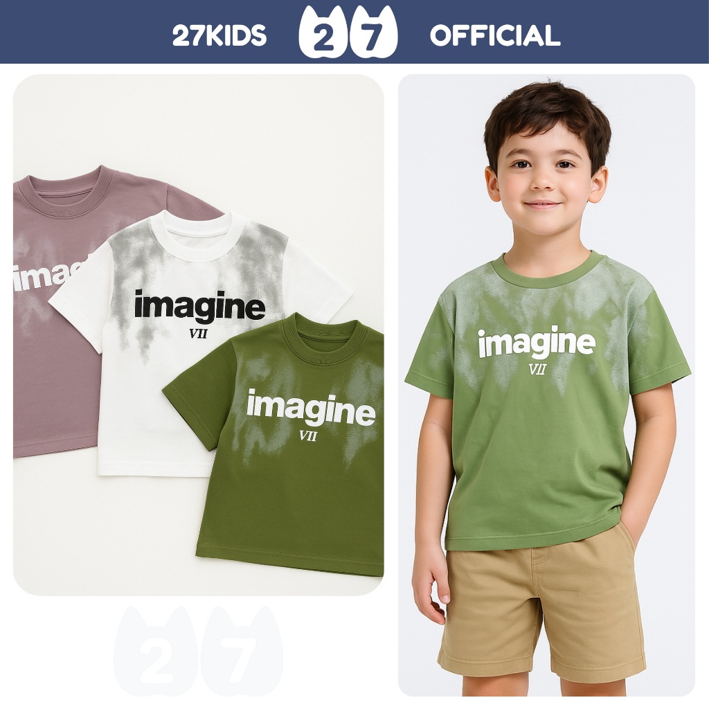 27KIDS เสื้อยืดแขนสั้นเด็กผู้ชาย ผ้าคอตตอน ombre BSTS5