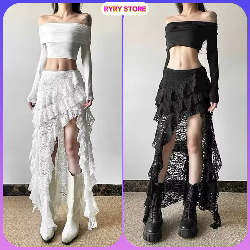 กระโปรงยาวผ้าชีฟองผ้าไหม 2 ชั้นสไตล์เกาหลีผู้หญิงและเลดี้ไลค์กระโปรงลูกไม้ยาวผู้หญิงสวยเทรนด์มาแรง 2025 ทรงยาวอ่อนโยน