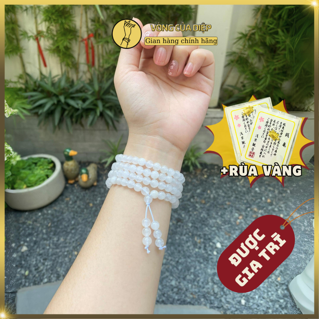 สร้อยข้อมือลูกปัดหิน THA สีขาว ขนาด 6 มม. ขนาดเล็ก สร้อยข้อมือผู้หญิง - ลูกปัดพุทธอารมณ์บริสุทธิ์ - 