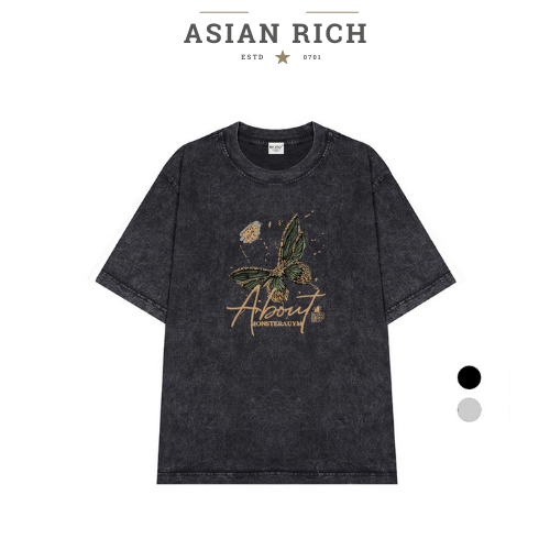 Wash Asian Rich Premium Tee Brown Butterfly เกี่ยวกับผีเสื้อสีน้ําตาล